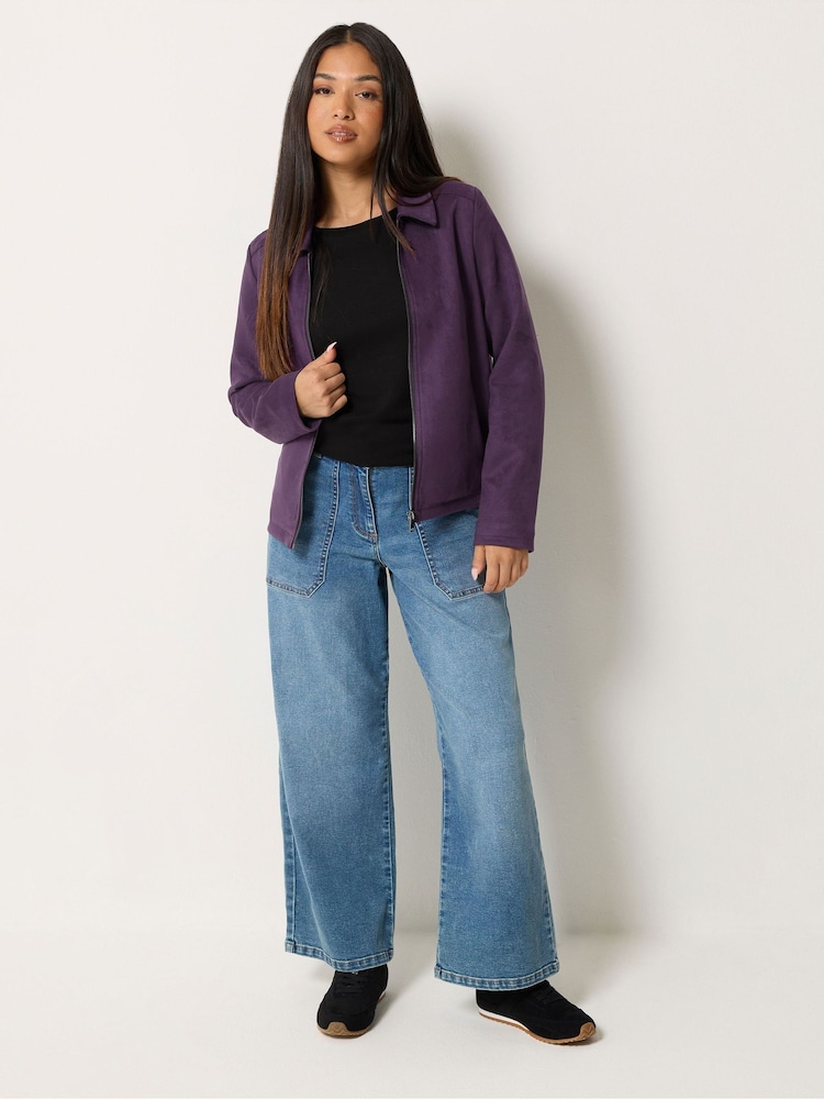 M&Co Purple Petite Faux Suede Bomber Jacket - Image 2 of 6 M&Co Purple Petite Faux Suede Bomber Jacket - Image 2 of 6