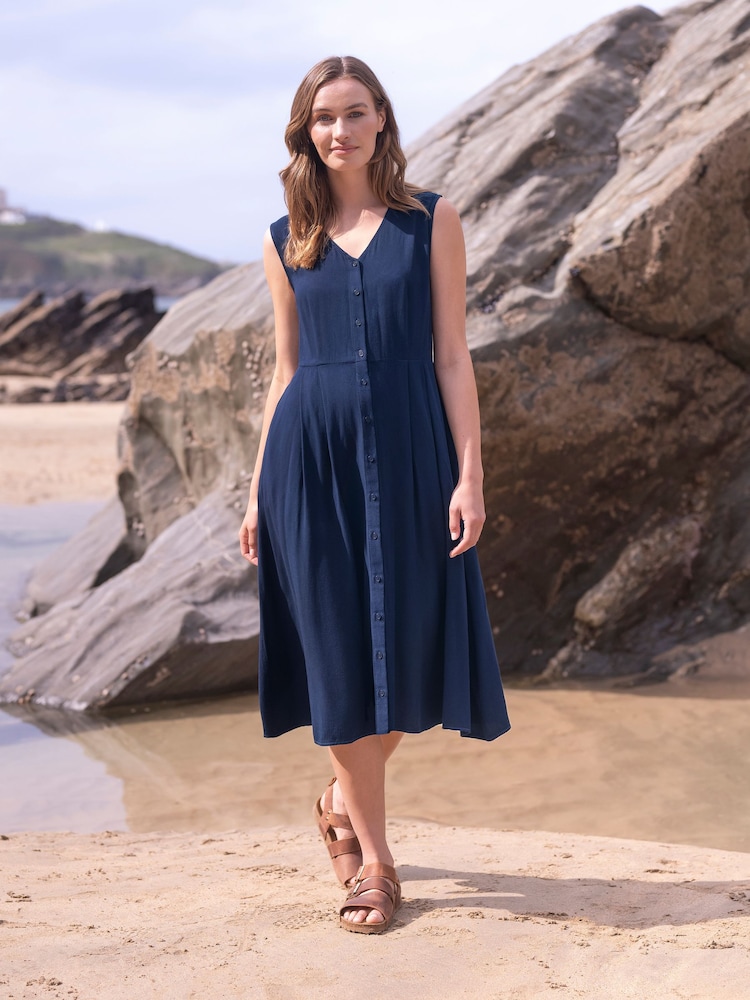 Celtic & Co. Blue Sleeveless Button Through Midi Dress - Image 1 of 2