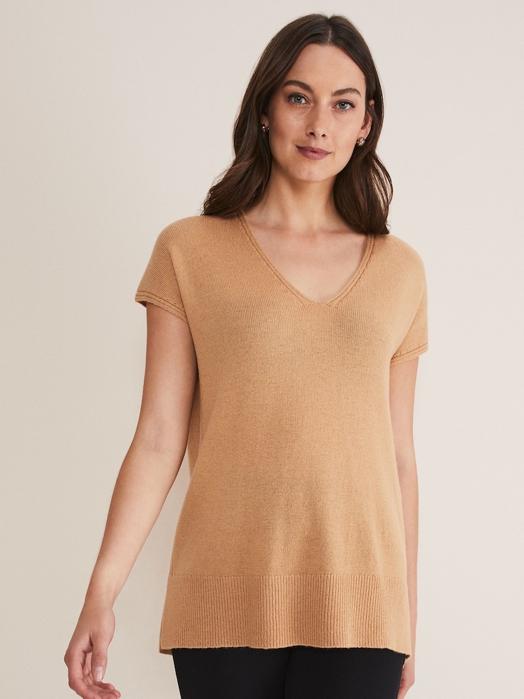 Phase Eight Natural Neutral Safin V-Neck Wool Blend Knitted Vest - Image 1 of 1