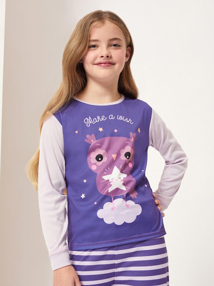 Harry Bear Purple Make A Wish Owl Animal Printed Pyjamas - Image 2 of 4