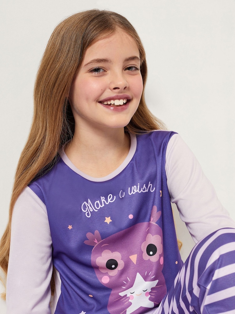 Harry Bear Purple Make A Wish Owl Animal Printed Pyjamas - Image 4 of 4