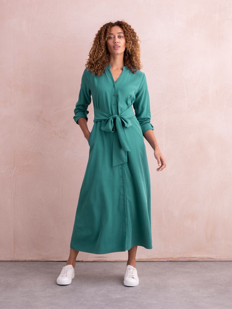 Celtic & Co. Green Tie Front Midi Dress - Image 1 of 6