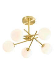 BHS Brass Lindos 5lt Cross Arm Semi Flush Ceiling Light - Image 1 of 4