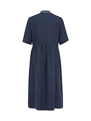 Celtic & Co. Blue Linen Embroidered Short Sleeve Midi Dress - Image 4 of 6
