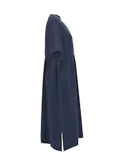 Celtic & Co. Blue Linen Embroidered Short Sleeve Midi Dress - Image 5 of 6