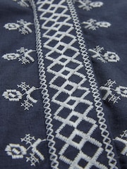 Celtic & Co. Blue Linen Embroidered Short Sleeve Midi Dress - Image 6 of 6