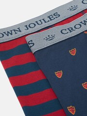Joules Crown Joules Navy & Red Crest Pack of Two Cotton Boxers - Image 4 of 4