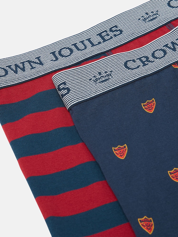 Joules Crown Joules Navy & Red Crest Pack of Two Cotton Boxers - Image 4 of 4
