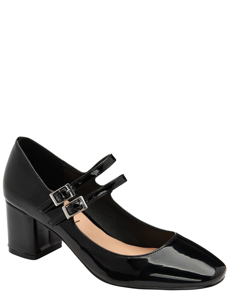 Ravel Black Mary Jane Twin Buckle Block Heel Shoes - Image 1 of 4