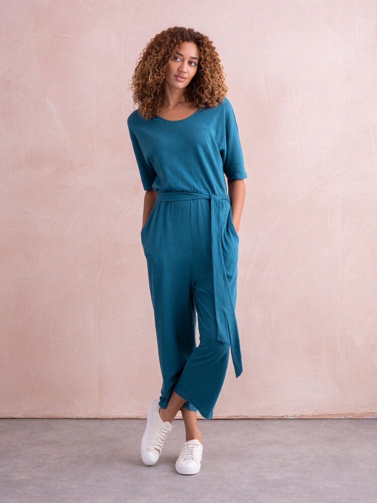 Celtic & Co. Blue Linen / Cotton Short Sleeve Jumpsuit - Image 1 of 6 Celtic & Co. Blue Linen / Cotton Short Sleeve Jumpsuit - Image 1 of 6