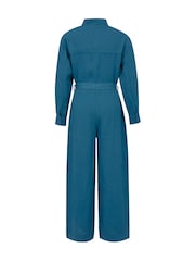Celtic & Co. Blue Linen Long Sleeve Jumpsuit - Image 3 of 5