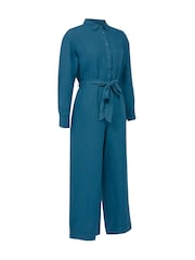 Celtic & Co. Blue Linen Long Sleeve Jumpsuit - Image 4 of 5