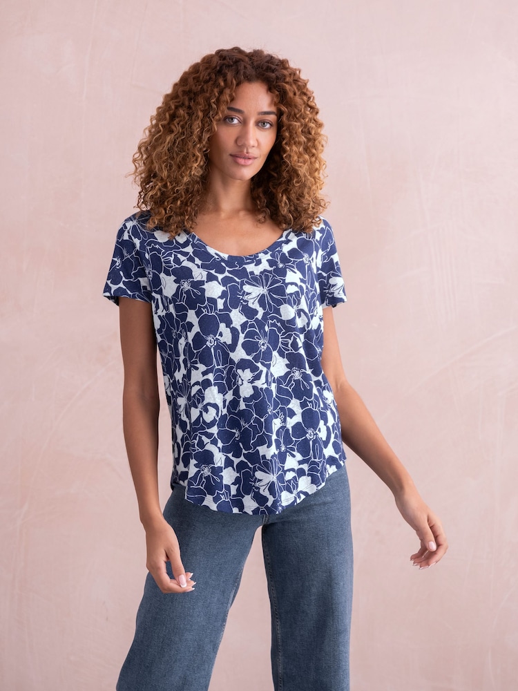 Celtic & Co. Blue Linen / Cotton Scoop Neck T-Shirt - Image 1 of 3