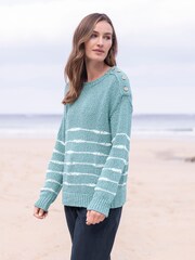 Celtic & Co. Green Drop Stitch Breton Cotton/Linen Blend Jumper - Image 1 of 6