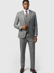 Antique Rogue Grey Slim Fit Texture Stretch Jacket - Image 3 of 5