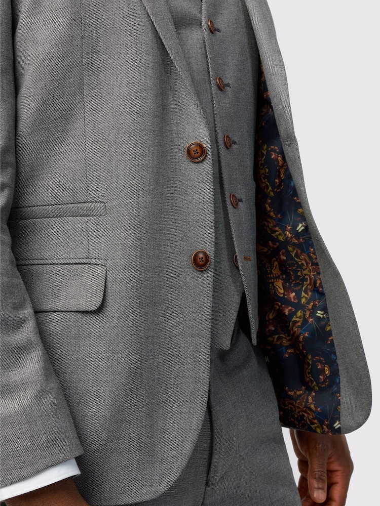 Antique Rogue Grey Slim Fit Texture Stretch Jacket - Image 5 of 5