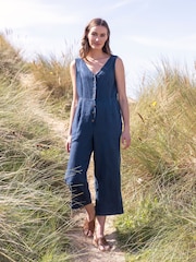Celtic & Co. Blue Linen V Neck Sleeveless Jumpsuit - Image 2 of 8