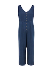 Celtic & Co. Blue Linen V Neck Sleeveless Jumpsuit - Image 3 of 8