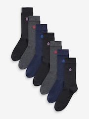 Jeff Banks Brown Recycled Cotton Classic Crew Socks 7 Pack - Image 1 of 8