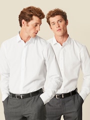 White Regular Fit Easy Care Single Cuff Shirts 2 Pack - Image 1 of 6