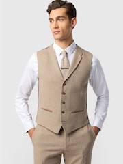 Antique Rogue Natural Slim Fit Herringbone Tweed Waistcoat - Image 1 of 2