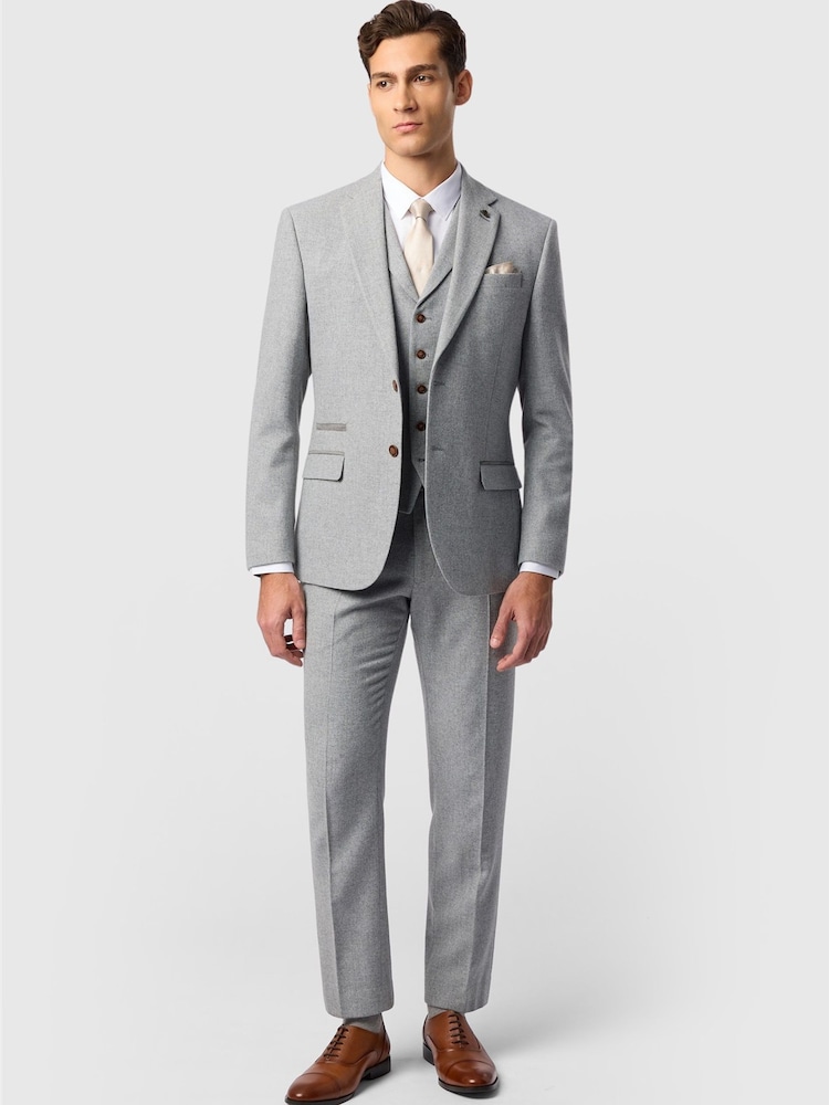 Antique Rogue Grey Slim Fit Baxter Pale Herringbone Jacket - Image 2 of 4 Antique Rogue Grey Slim Fit Baxter Pale Herringbone Jacket - Image 2 of 4
