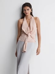 Reiss Nude Freda Tie Halter Neck Blouse - Image 1 of 5