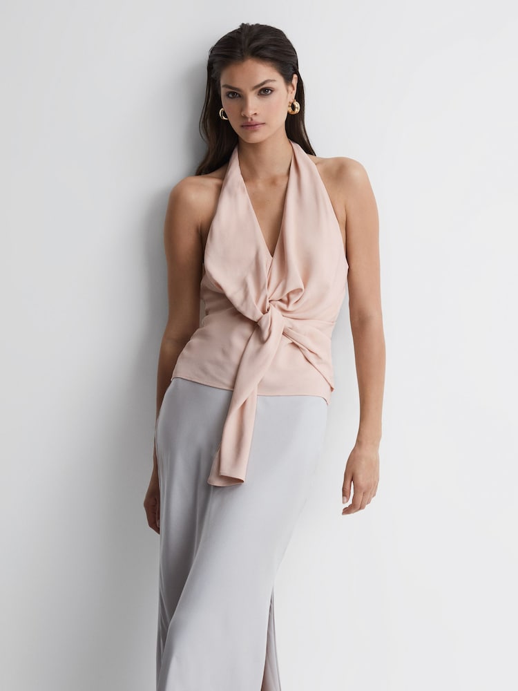 Reiss Nude Freda Tie Halter Neck Blouse - Image 1 of 5