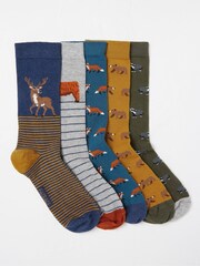 FatFace Blue Autumn Animal Socks 5 Pack - Image 1 of 2