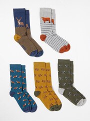FatFace Blue Autumn Animal Socks 5 Pack - Image 2 of 2