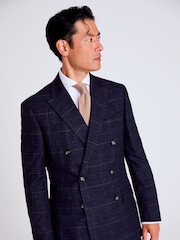 MOSS Navy Blue Tailored Check Jacket - Image 1 of 6