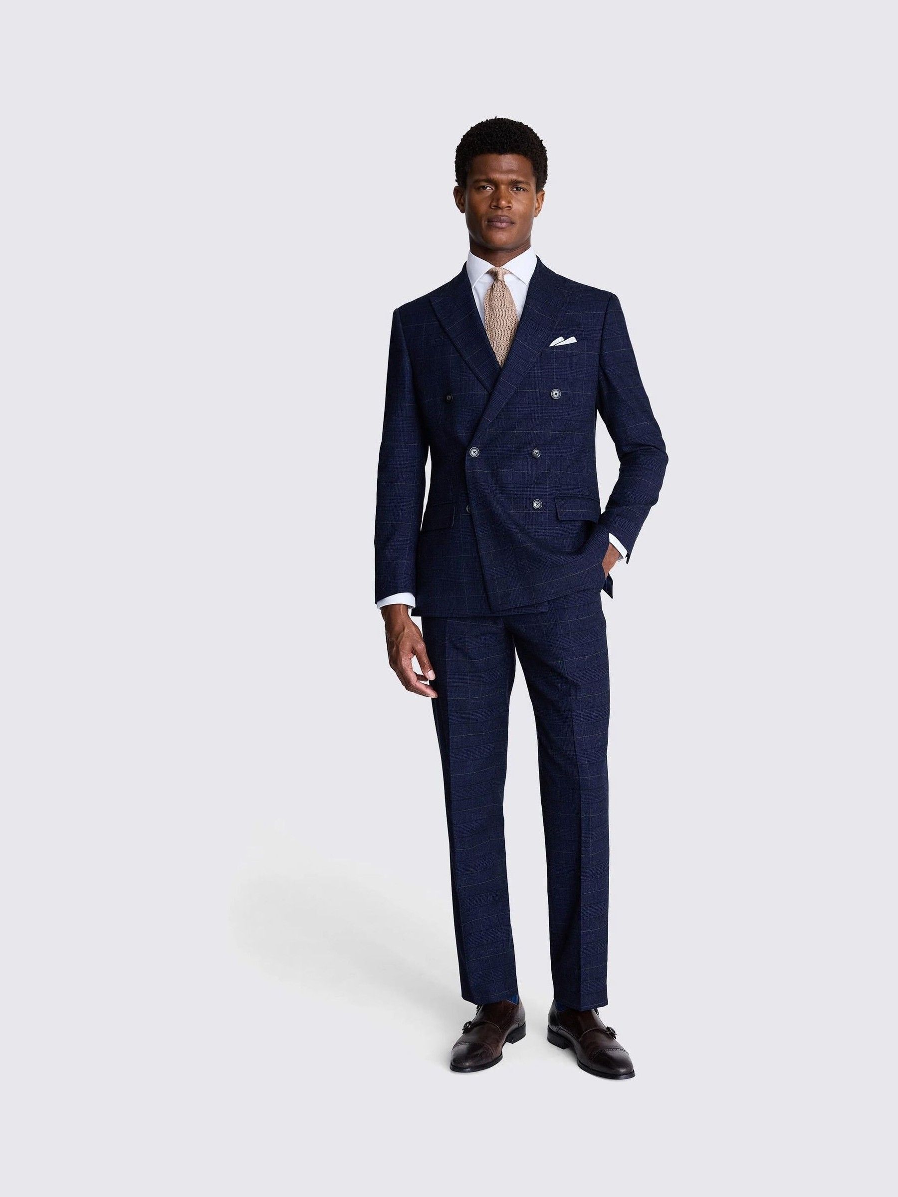 Buy MOSS Navy Black Check Tailored Fit Double Breasted Suit Jacket