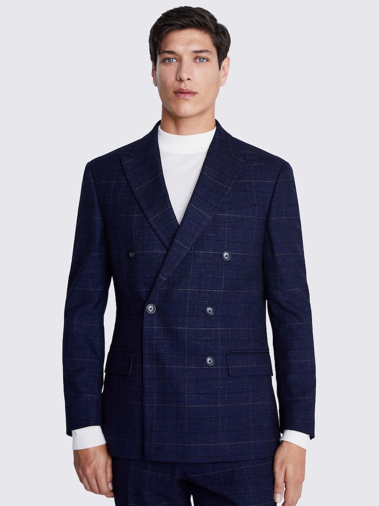 MOSS Navy Blue Tailored Check Jacket - Image 3 of 6