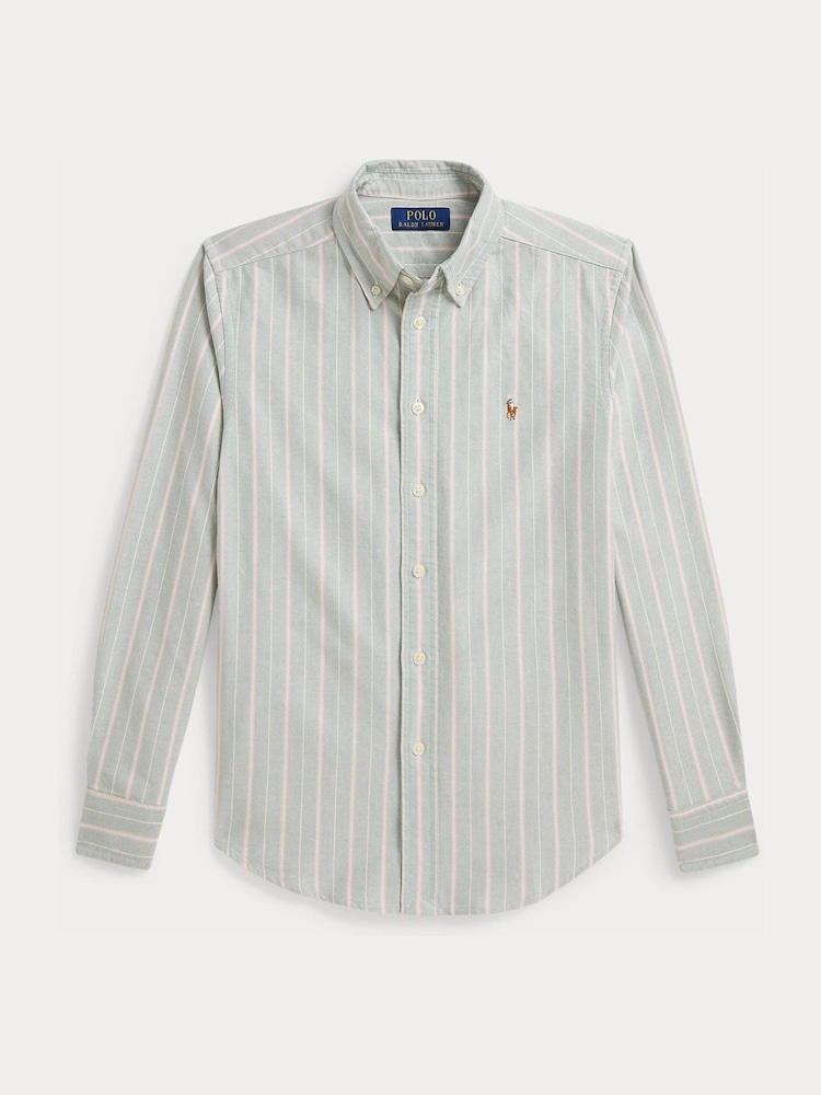 Polo Ralph Lauren Green Button Down Stripe Oxford Shirt - Image 1 of 3 Polo Ralph Lauren Green Button Down Stripe Oxford Shirt - Image 1 of 3