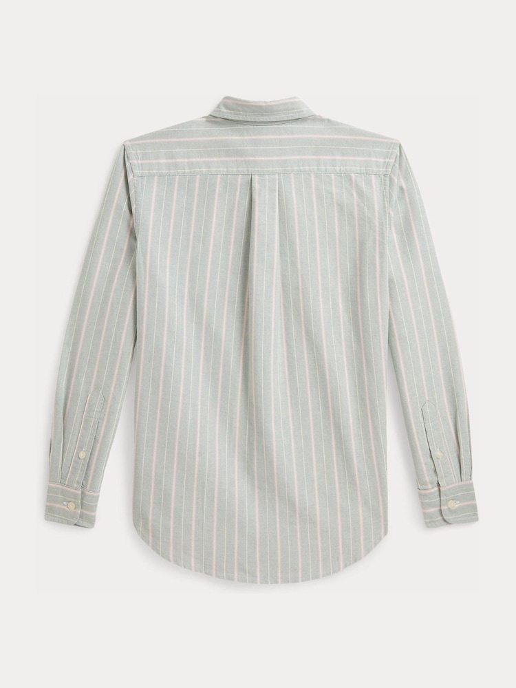 Polo Ralph Lauren Green Button Down Stripe Oxford Shirt - Image 3 of 3 Polo Ralph Lauren Green Button Down Stripe Oxford Shirt - Image 3 of 3