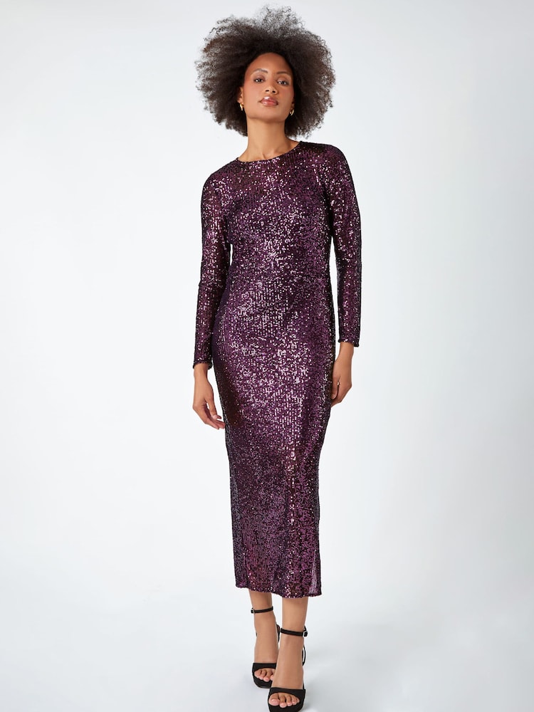Dusk Purple Sequin Embellished Midi Dress - Image 1 of 5