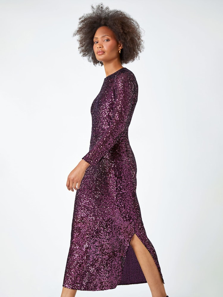 Dusk Purple Sequin Embellished Midi Dress - Image 2 of 5