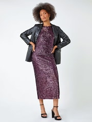 Dusk Purple Sequin Embellished Midi Dress - Image 4 of 5