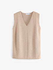 Celtic & Co. Brown/Pink Organic Cotton Purl Knit V-Neck Sleeveless Top - Image 2 of 2