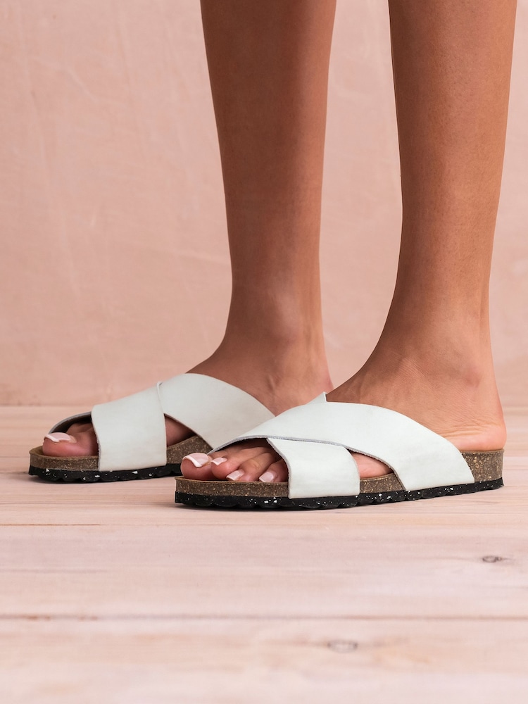 Celtic & Co. Nubuck Crossover White Slides - Image 1 of 7