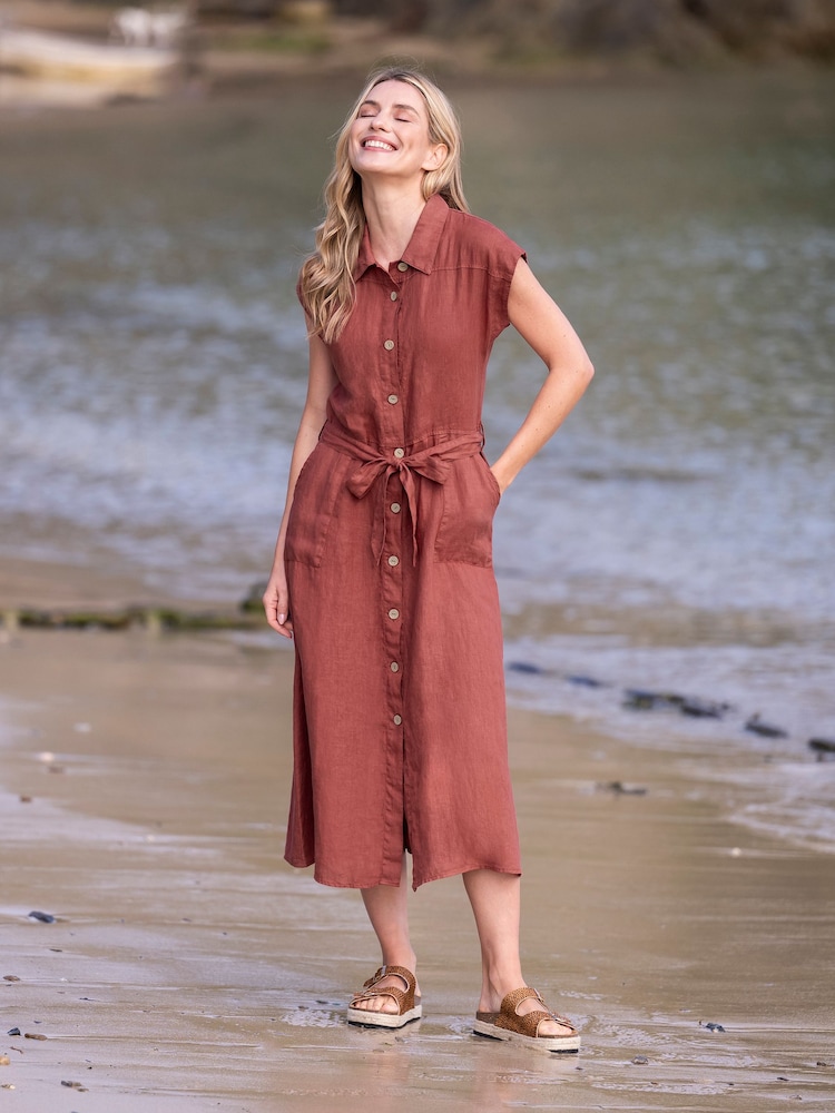 Celtic & Co. Red Linen Button Through Midi Shirt Dress - Image 1 of 5 Celtic & Co. Red Linen Button Through Midi Shirt Dress - Image 1 of 5