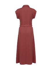 Celtic & Co. Red Linen Button Through Midi Shirt Dress - Image 2 of 5