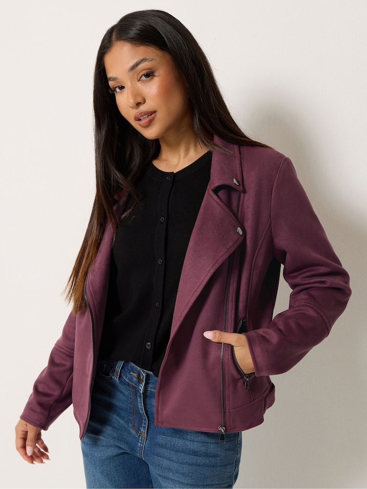 M&Co Purple Petite Faux Suede Biker Jacket - Image 1 of 4