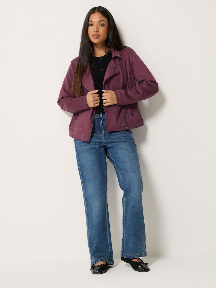 M&Co Purple Petite Faux Suede Biker Jacket - Image 2 of 4