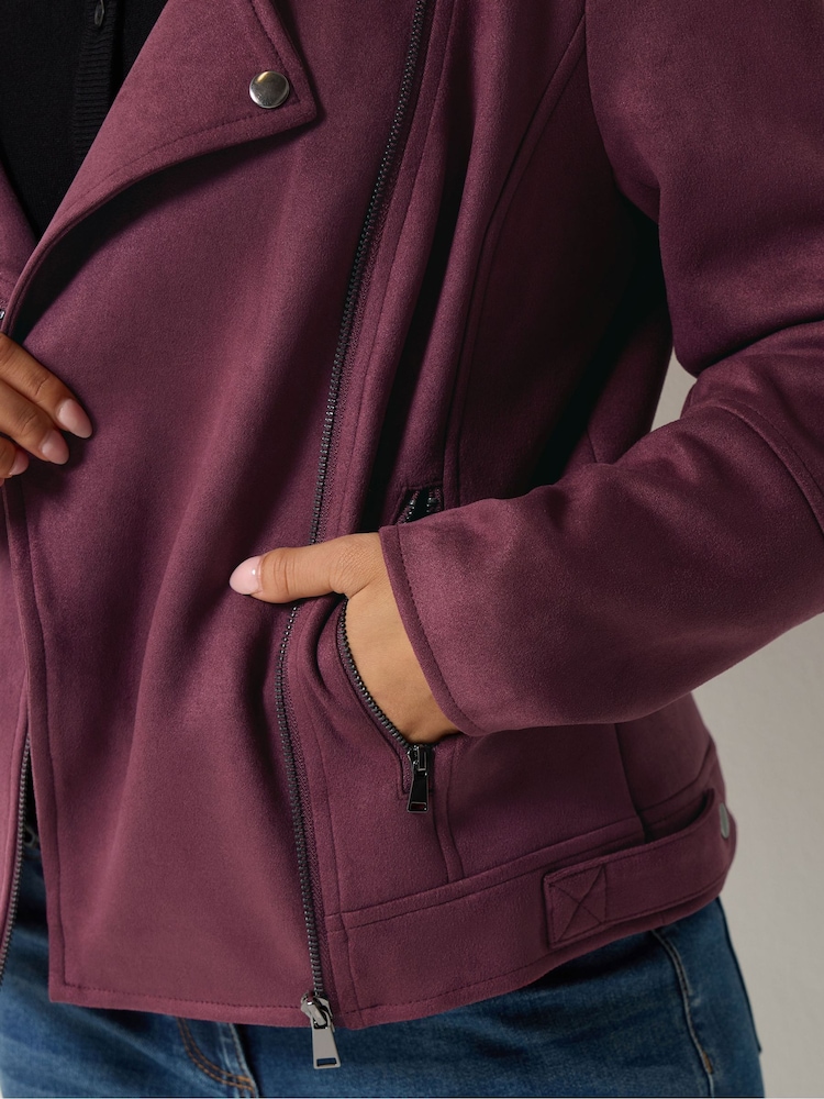 M&Co Purple Petite Faux Suede Biker Jacket - Image 4 of 4