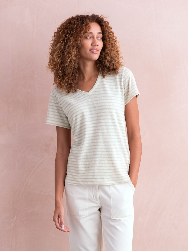 Celtic & Co. Cream Linen / Cotton V-Neck T-Shirt - Image 1 of 5