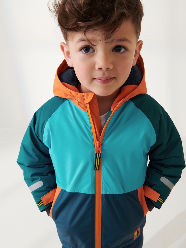 Blue Colourblock Waterproof Fleece Lined Coat (3mths-7yrs) - Image 2 of 7 Blue Colourblock Waterproof Fleece Lined Coat (3mths-7yrs) - Image 2 of 7