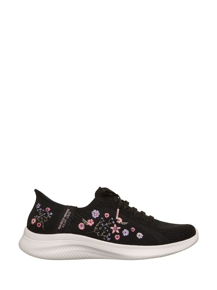 Skechers Black Ultra Flex 4.0 Sweet Petals Trainers - Image 1 of 3 Skechers Black Ultra Flex 4.0 Sweet Petals Trainers - Image 1 of 3