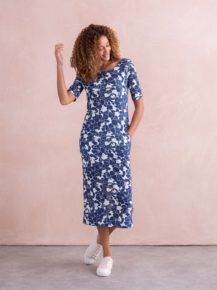 Celtic & Co. Blue Linen / Cotton Button Back Dress - Image 2 of 6