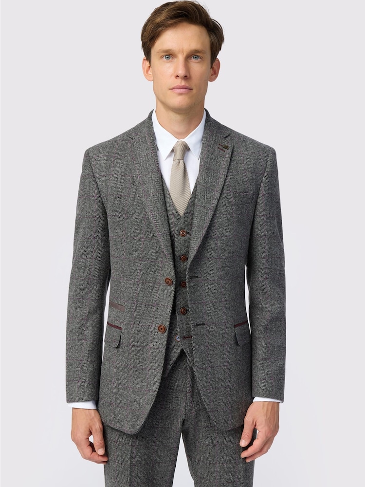Antique Rogue Grey Tailored Fit Jace Berry Tweed Jacket - Image 1 of 5 Antique Rogue Grey Tailored Fit Jace Berry Tweed Jacket - Image 1 of 5
